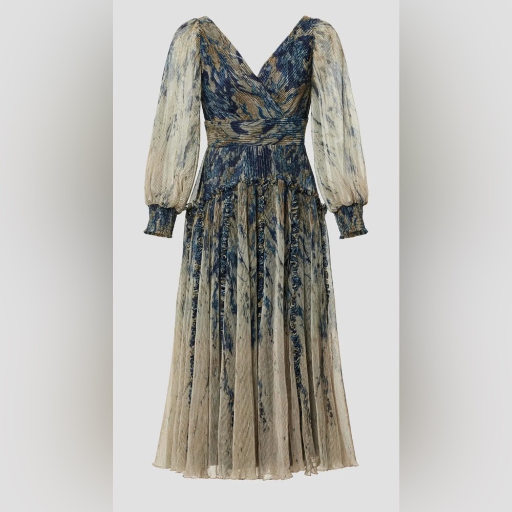 Rene Ruiz Collection Tiered Pleated Long Sleeve Maxi Dress